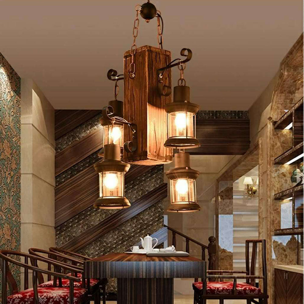 Epoch Vintage Industriale LED Rettangolare Lampade a Sospensione Metallo Legno Sala da Pranzo/Soggiorno