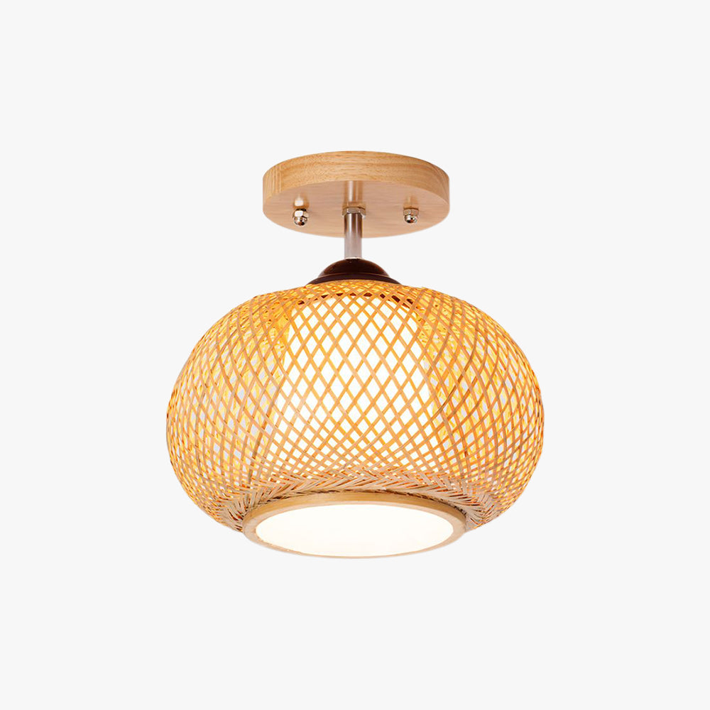 Muto Boho Plafoniera Rustica Rotonda in Rattan, Soggiorno/Sala da Pranzo