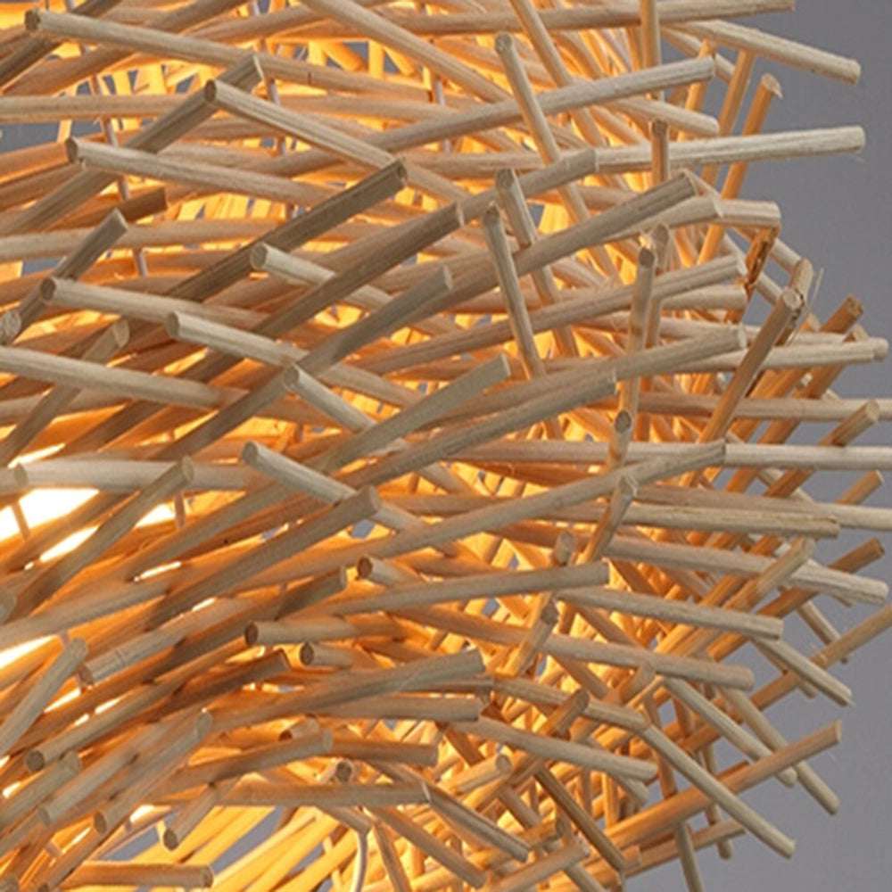 Muto Nido Uccelli Legno Rattan Lampade a Sospensione Marrone Legno