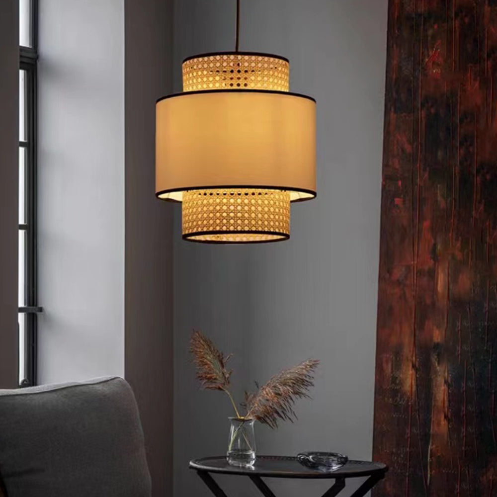 Ritta Naturale Beige LED Lampada a Sospensione Cilindrico Rattan Soggiorno/Camera da Letto/Sala da Pranzo