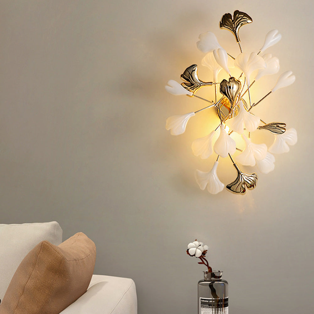 Olivia Design LED Bellissimo Ginkgo Biloba Applique Ceramica Metallo Bianco/Oro Soggiorno/Camera da Letto