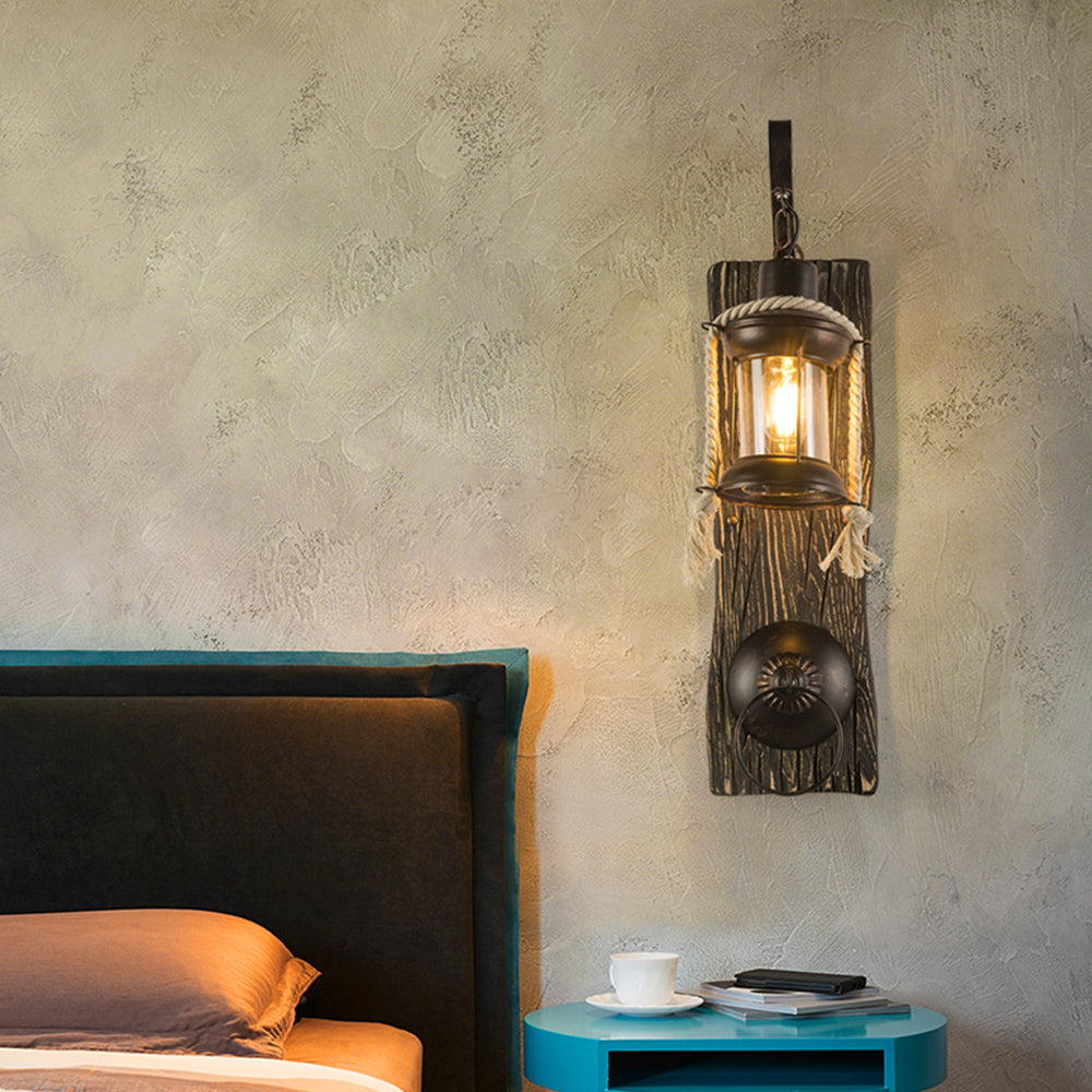 Silva Vintage LED Applique Legno Nero Lanterna Camera da Letto