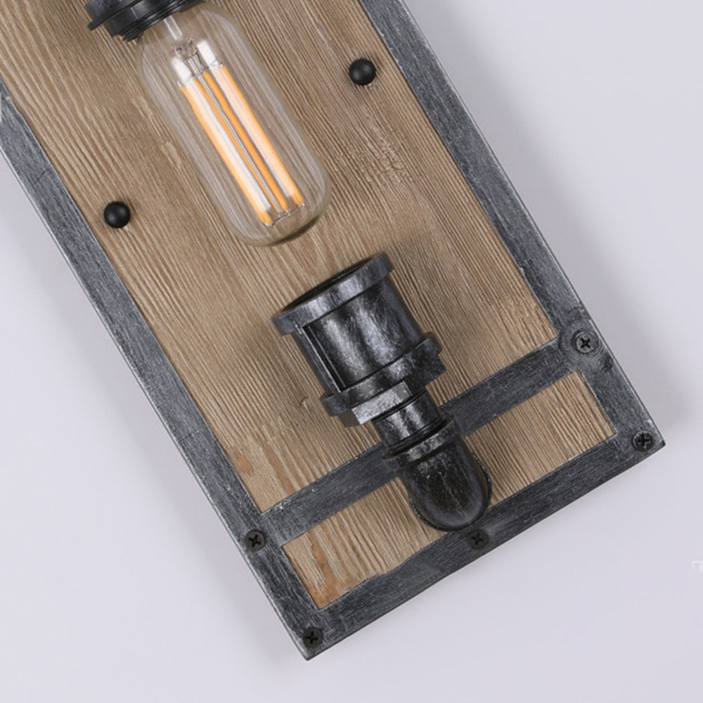 Silva Industriale Vintage LED Applique Metallo Legno Nero Quadrato Soggiorno/Camera da Letto