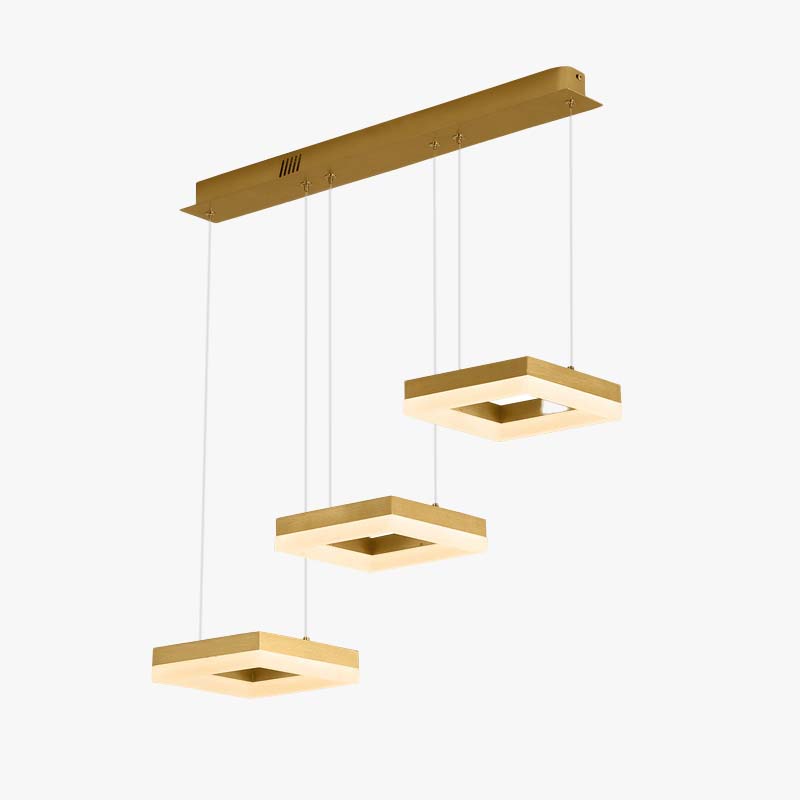 Arisha Moderne LED Lampade a Sospensione Metallo Oro 3 Luci Quadrato