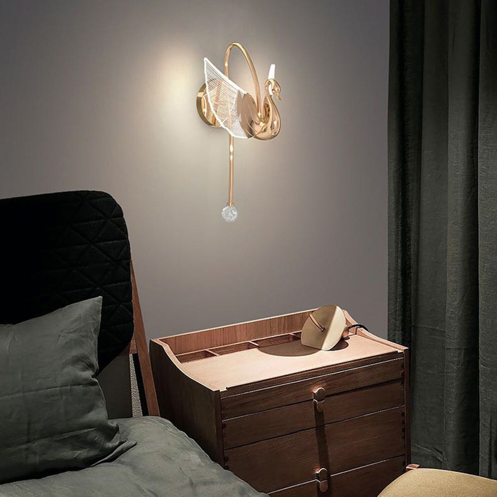 Arisha Design LED Cigno Lampada da Parete Acrilico Metallo Oro/Rosa Soggiorno/Camera da Letto