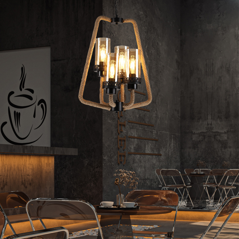 Epoch Vintage Metallo/Corda LED Sospensione Nero Soggiorno/Bar/Ristorante