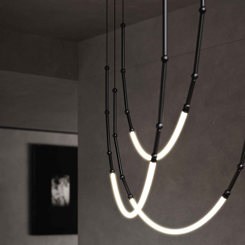 Arisha Lampade a Sospensione Metallo/Silicone Nero Lineare Soggiorno Moderne