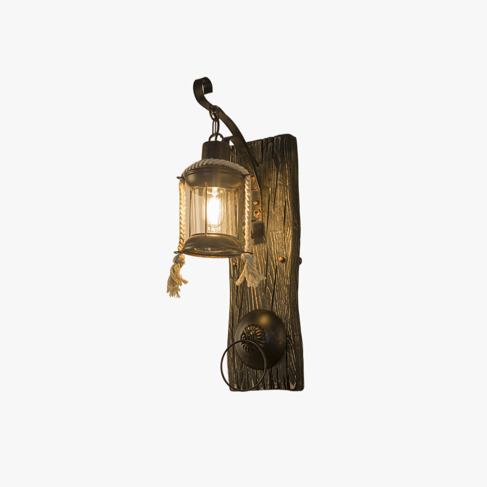 Silva Vintage LED Applique Legno Nero Lanterna Camera da Letto