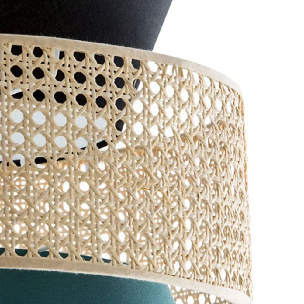Ritta Moderni Design LED Lampada a Sospensione Verde Scuro Metallo Rattan Soggiorno/Camera da Letto