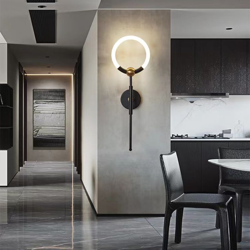 Arisha Moderno LED Anello Applique Specchio Metallo Acrilico Nero/Oro Soggiorno/Camera da Letto