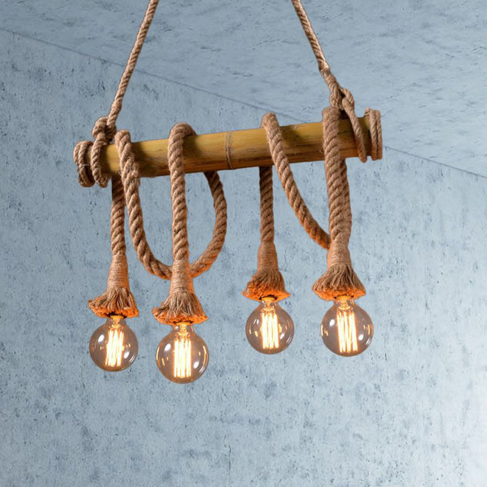 Silva Vintage Design LED Lampade a Sospensione Metallo/Bambù Corda di Canapa