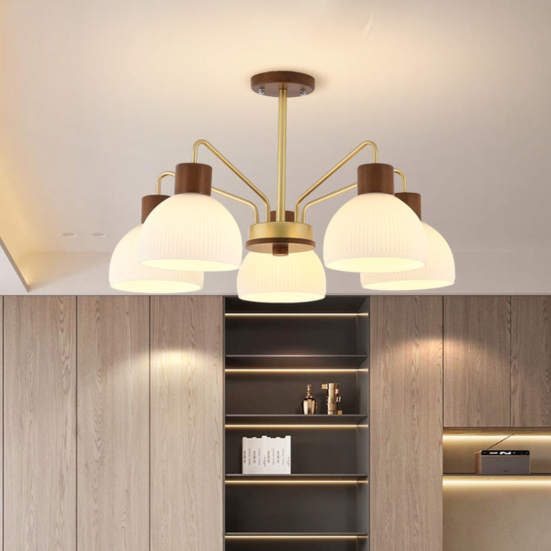 Arisha Moderno Metallo/Legno/Vetro Lux Lampadario Bianco/Noce Soggiorno/Sala da Pranzo