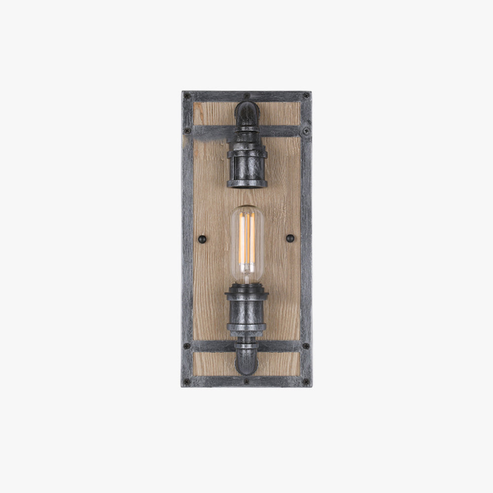 Silva Industriale Vintage LED Applique Metallo Legno Nero Quadrato Soggiorno/Camera da Letto