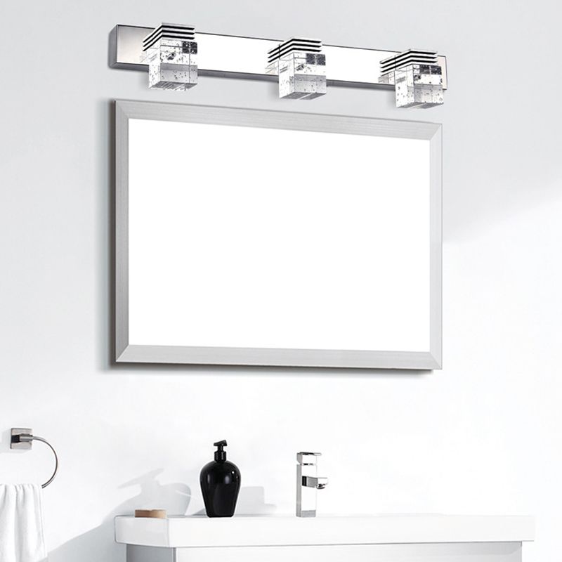 Arisha Moderno Minimalismo LED Applique Quadrato Metallo Cristallo Argento Specchio Bagno