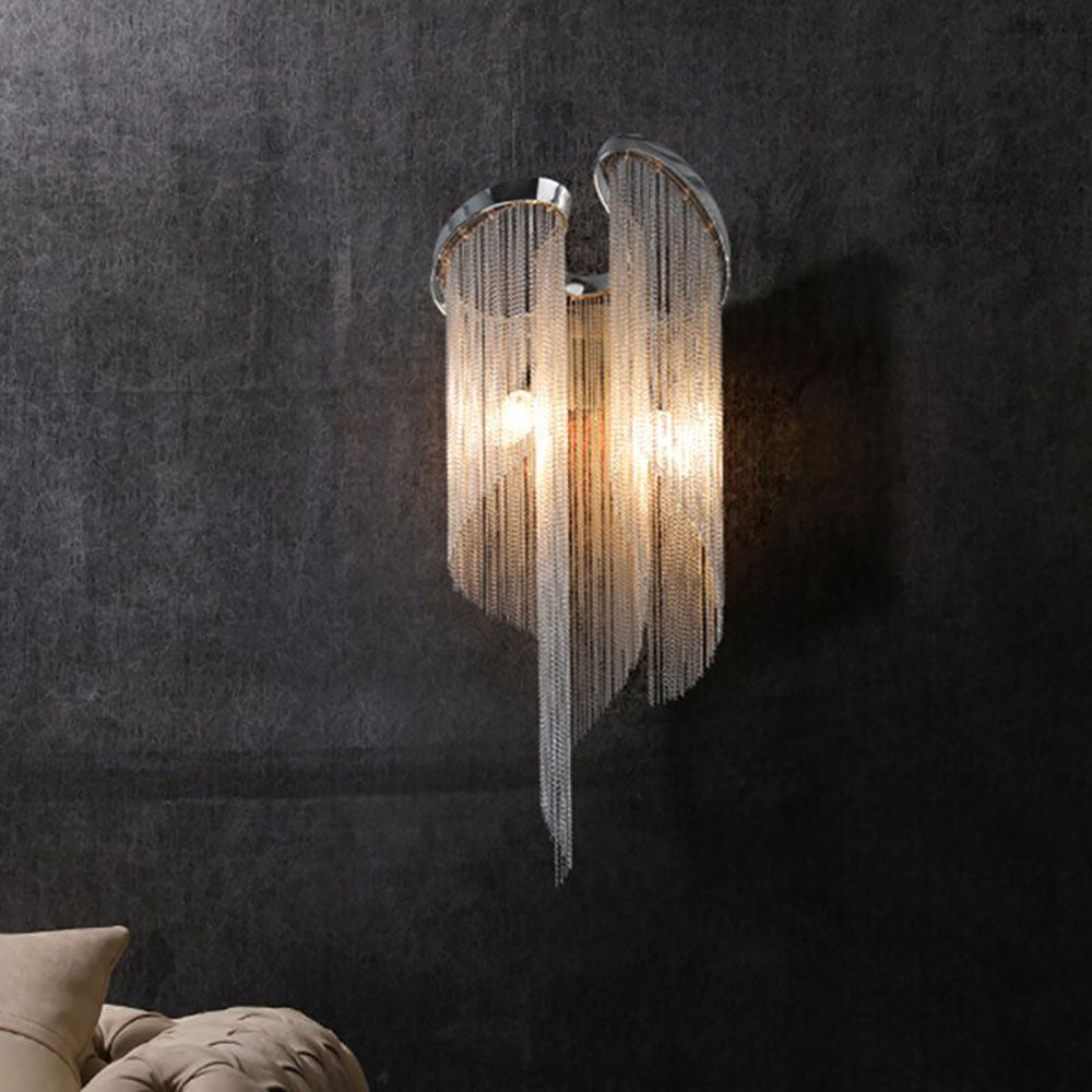Arisha Moderno Arte Deco Applique Lungo Catena Nappe Argento Soggiorno/Camera da Letto