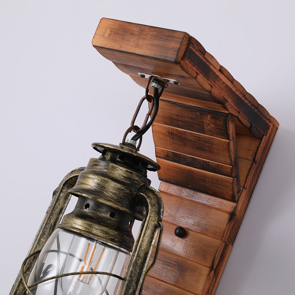 Epoch Vintage Industriale LED Applique Metallo Legno Lanterna Soggiorno/Camera da Letto