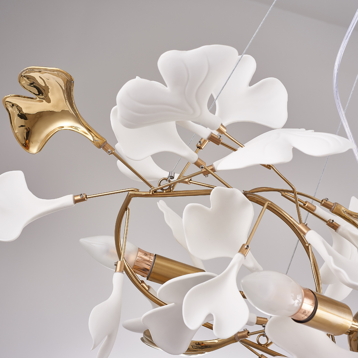 Olivia Lampada a Sospensione Ceramica Grande Foyer Foglia Gingko Soggiorno Lusso