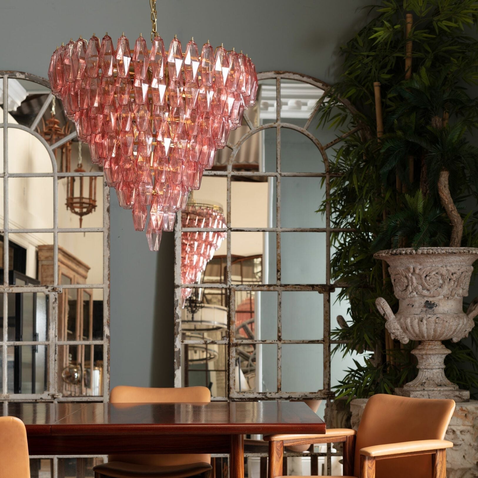Aurora Chandelier Pink Faceted Glass Layered Vintage - Neutralighting