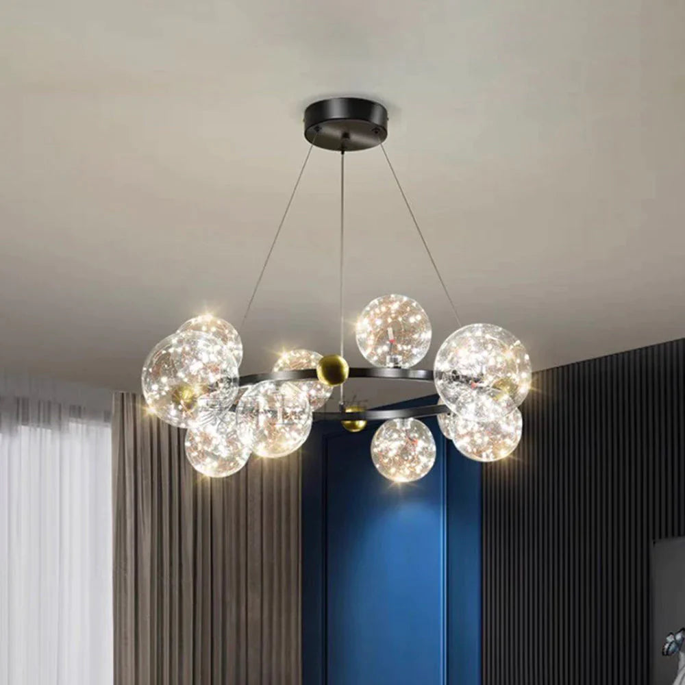 Valentina Lampada a Sospensione Metallo/Vetro Nero/Oro Globo Arte Deco