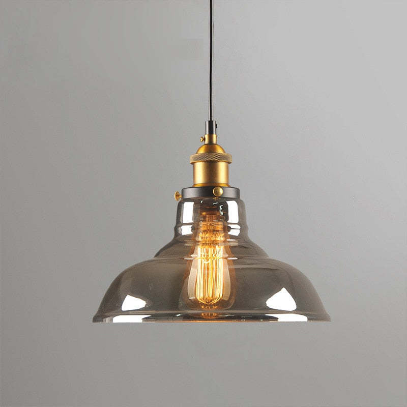 Arisha Industriale LED Lampada a Sospensione Vetro Chiaro/Ambra/Grigio Fumo