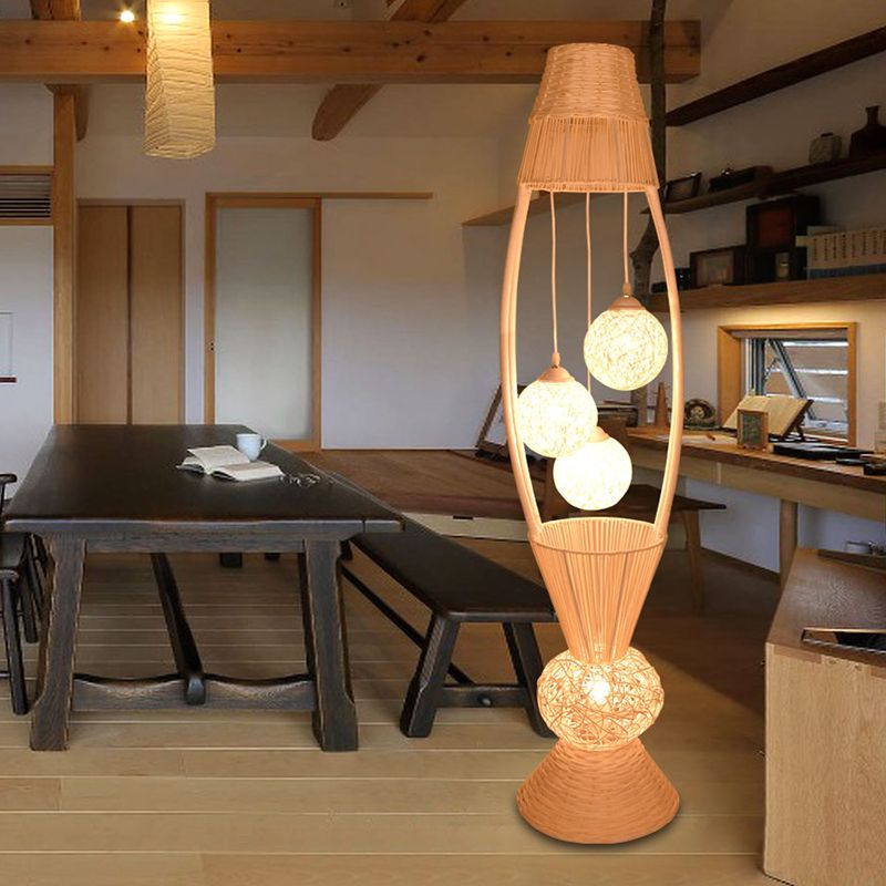 Muto Pesce Cestino Lampade da Terra Legno/Bambù 4 luci LED