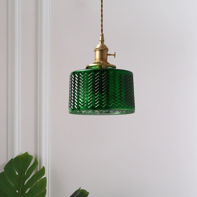 Valentina Retro Rotondo Metallo Vetro Lampada a Sospensione Verde