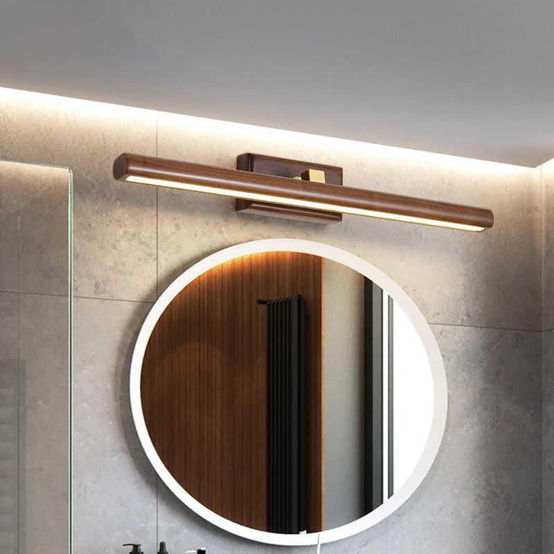 Muto Moderni LED Legno Girevole Specchio Bagno Marrone Lungo