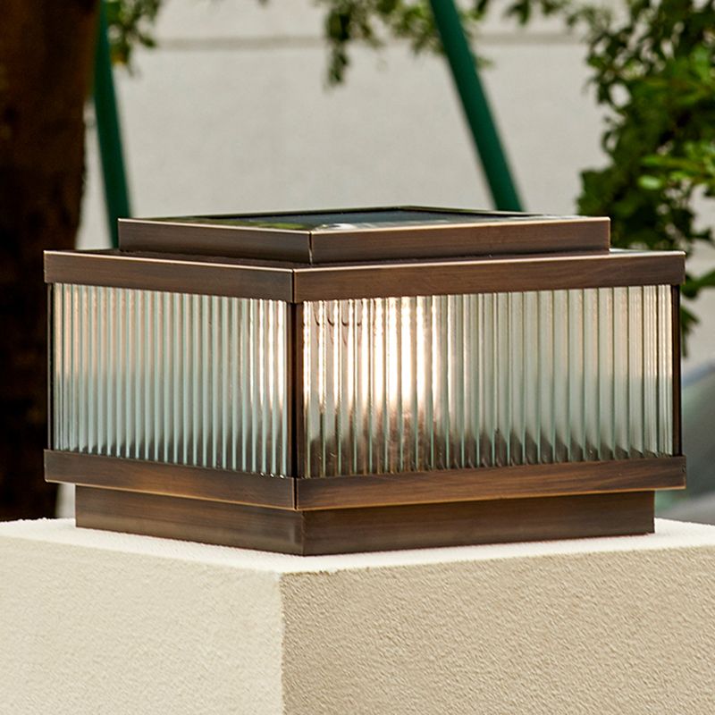 Ray Moderno Quadrate Metallo Vetro Lampade da Esterno Marrone