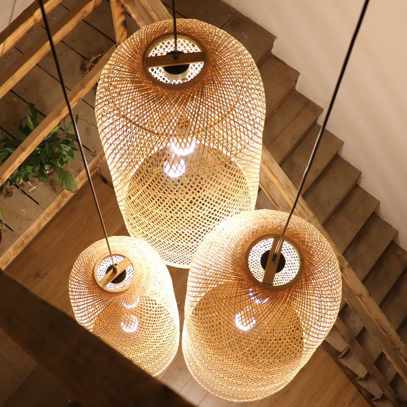 Ritta Lampade a Sospensione Naturale Bambù LED Camera da Letto Fatto a Mano