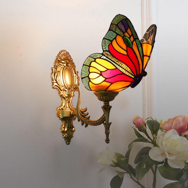 Arisha Design LED Bellissimo Decorativo Applique Metallo Vetro Artistica Farfalla Colorata Bagno