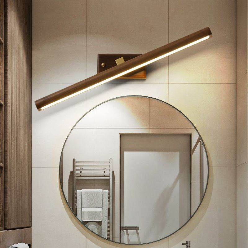 Muto Moderni LED Legno Girevole Specchio Bagno Marrone Lungo