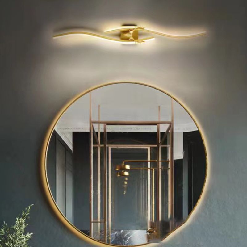 Alana Minimalismo Lineare Onda Design LED Applique Metallo Oro Specchio Bagno