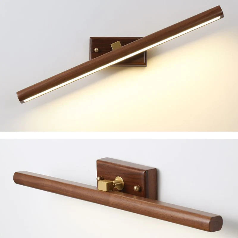 Muto Moderni LED Legno Girevole Specchio Bagno Marrone Lungo