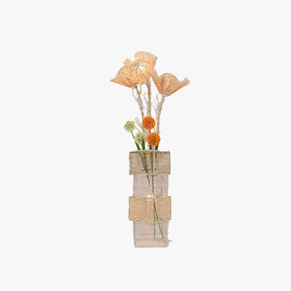 Ritta Lampade da Terra Naturale Retro Vaso Legno Rattan Bianco/Marrone
