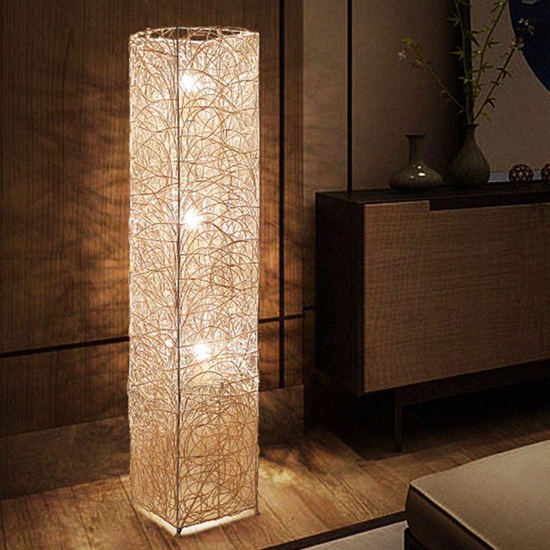 Ritta Lampade da Terra Naturale Retro Vaso Legno Rattan Bianco/Marrone