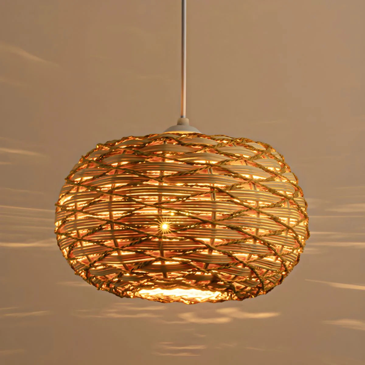 Arisha Retrò LED Legno Rattan Sospensione Camera da Letto Ristorante