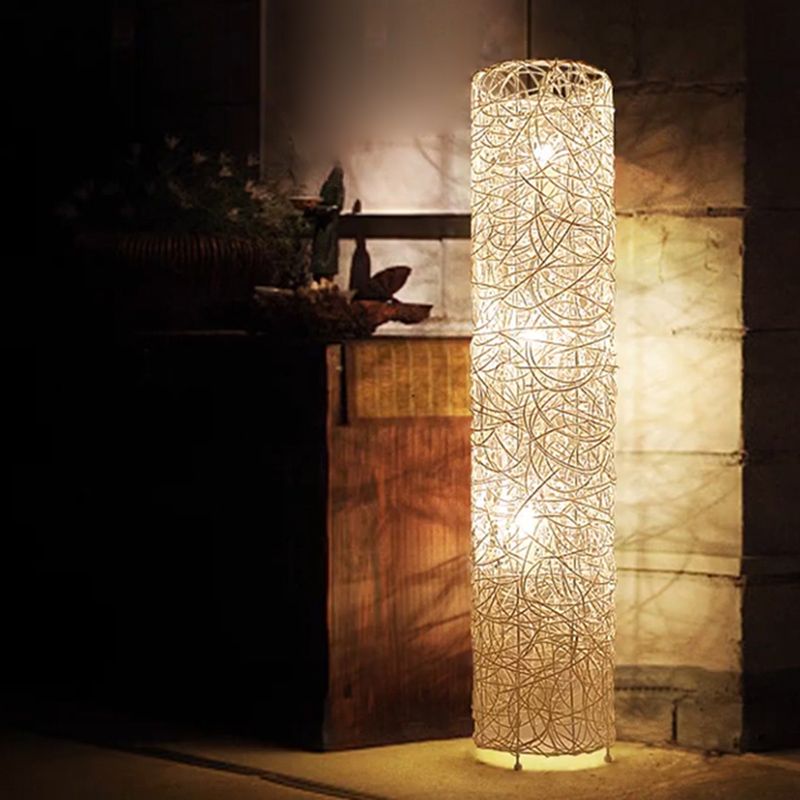 Ritta Lampade da Terra Naturale Retro Vaso Legno Rattan Bianco/Marrone
