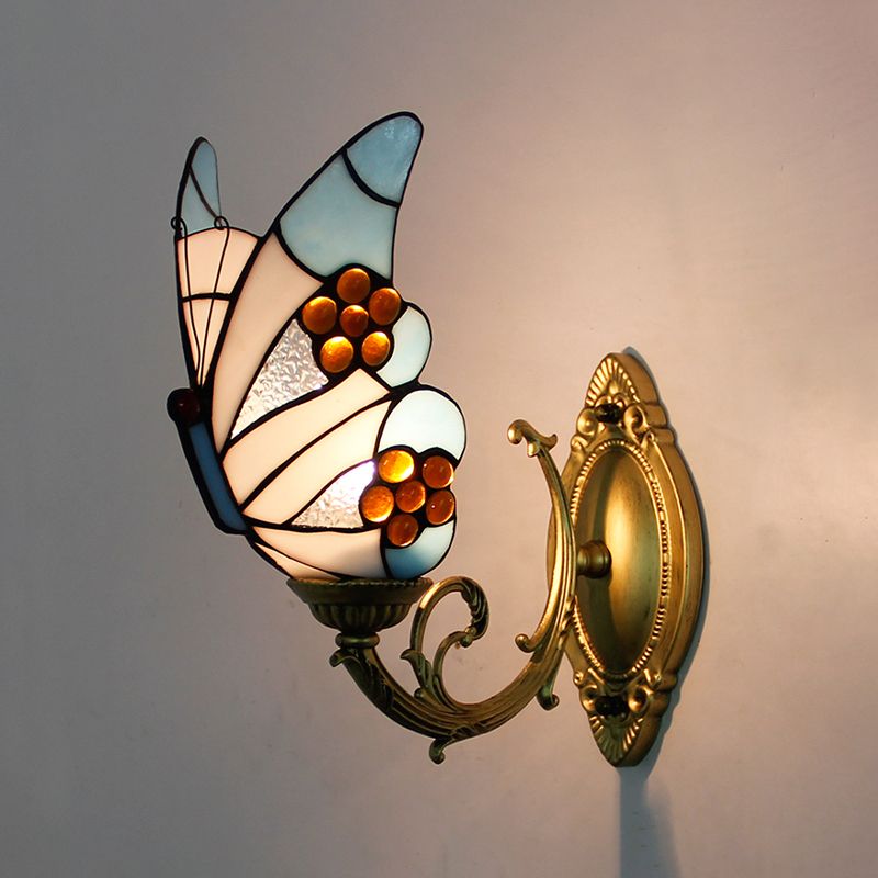 Arisha Design LED Bellissimo Decorativo Applique Metallo Vetro Artistica Farfalla Colorata Bagno