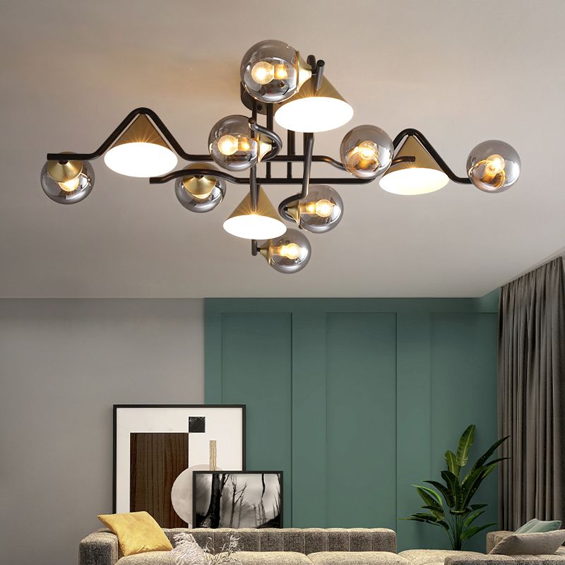 Arisha Design Metallo/Vetro Plafoniera Ambra/Grigio/Bianco Soggiorno