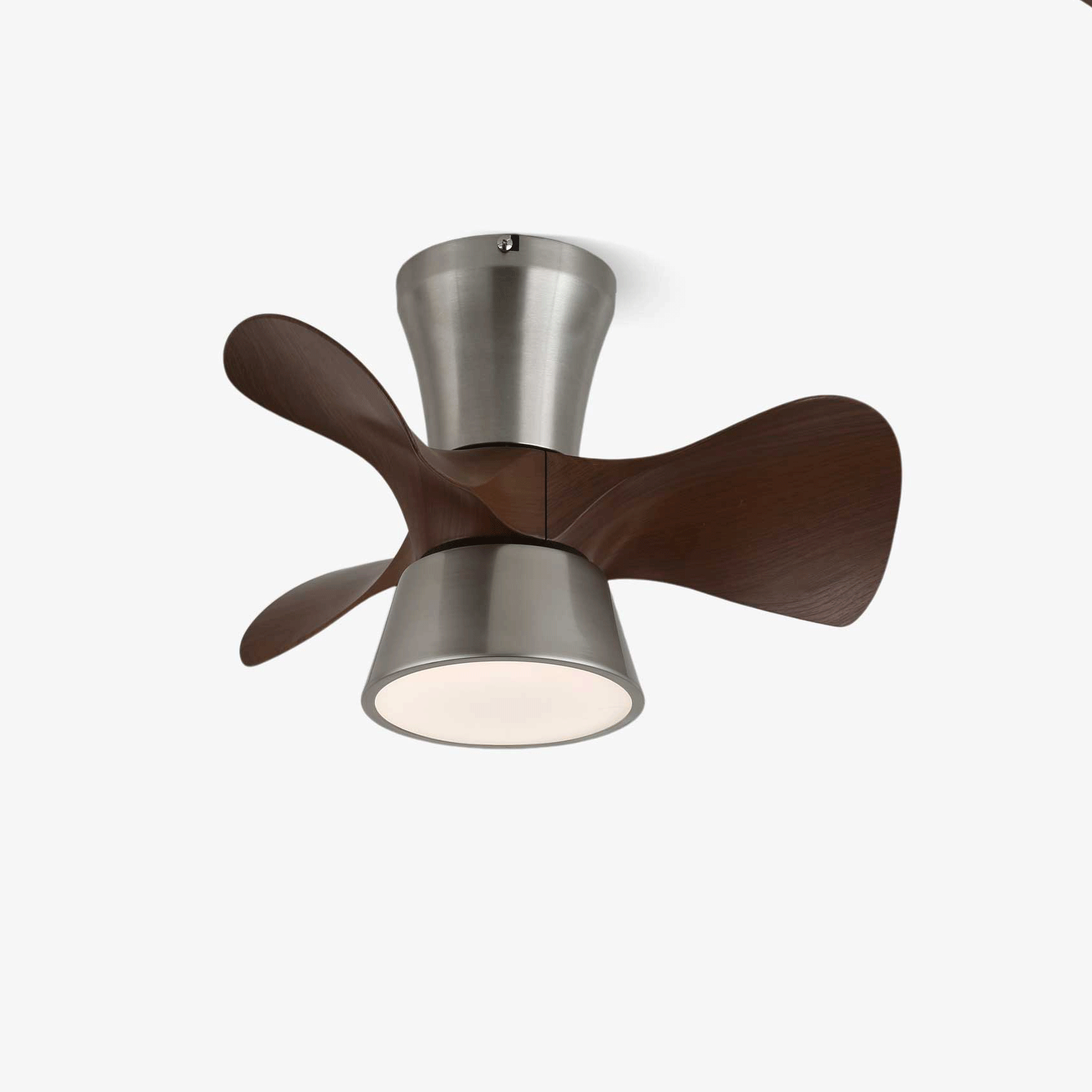 Ventilatore da soffitto moderno Nera in legno con luce, vista frontale