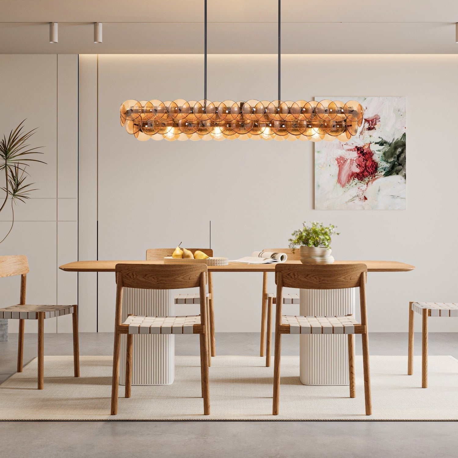 Aurora Chandelier Linear Amber Pressed Glass Disc Modern - Neutralighting