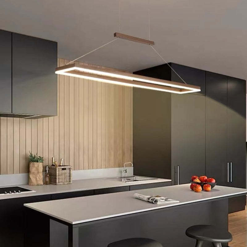 Edge Minimalismo LED Lampada a Sospensione Metallo Orizzontale Rettangolare Lussa Caffè/Oro