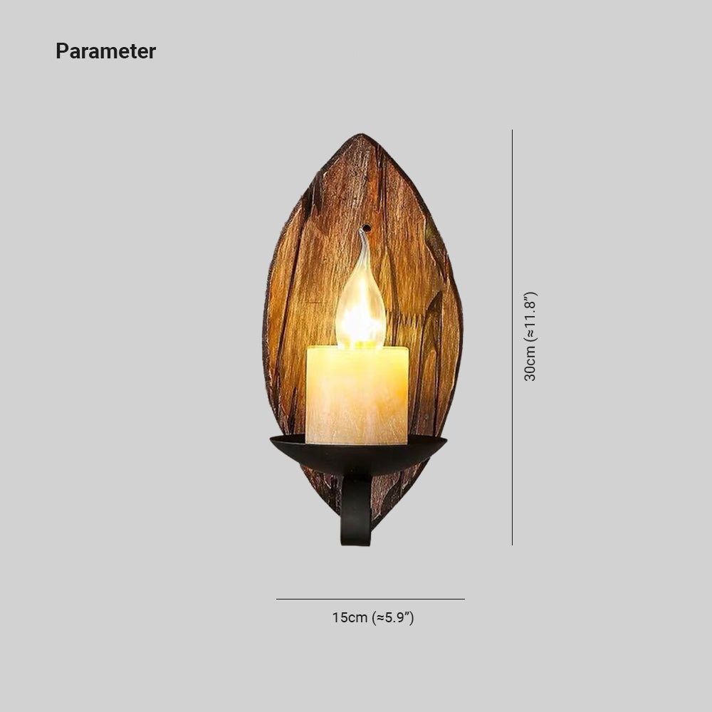 Epoch Vintage LED Foglia Candela Lampada da Parete Legno/Metallo Soggiorno
