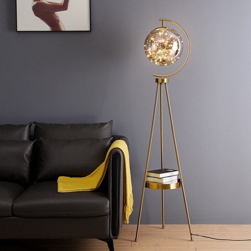 Kady Moderna LED Lampada da Terra Vetro Oro Globo Stellato Soggiorno