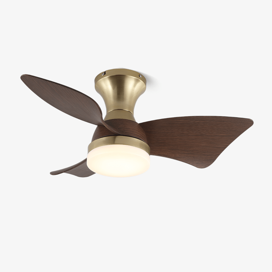 Ventilatore da soffitto moderno in legno Aureon con luce, finitura in grana di legno di noce