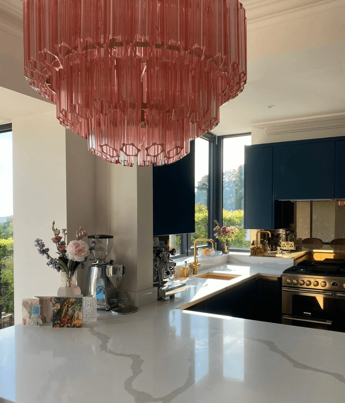 Aurora Chandelier Pink Glass Tube Layered Diamond - Neutralighting