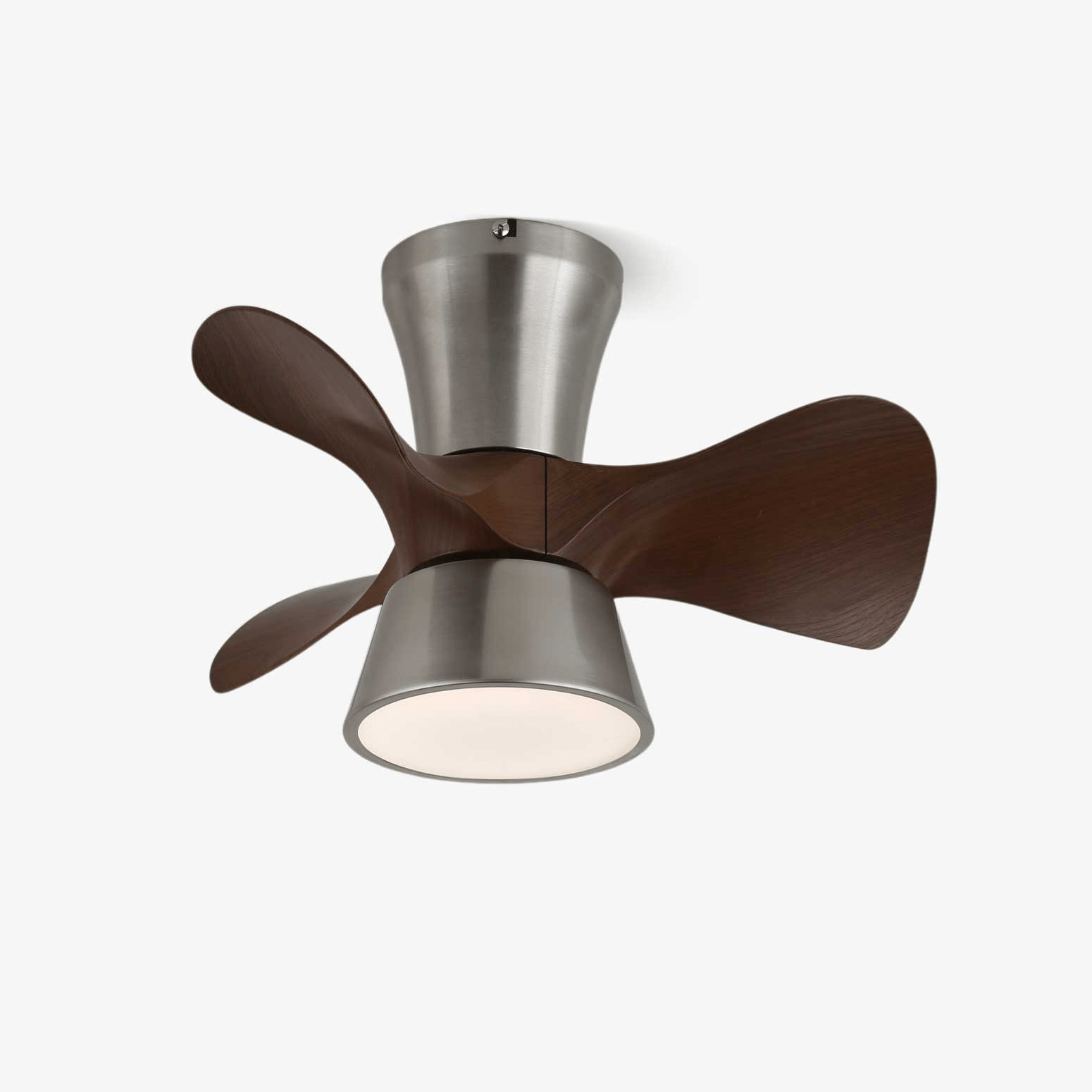 Ventilatore da soffitto moderno Nera in legno con luce, che mostra la luce LED