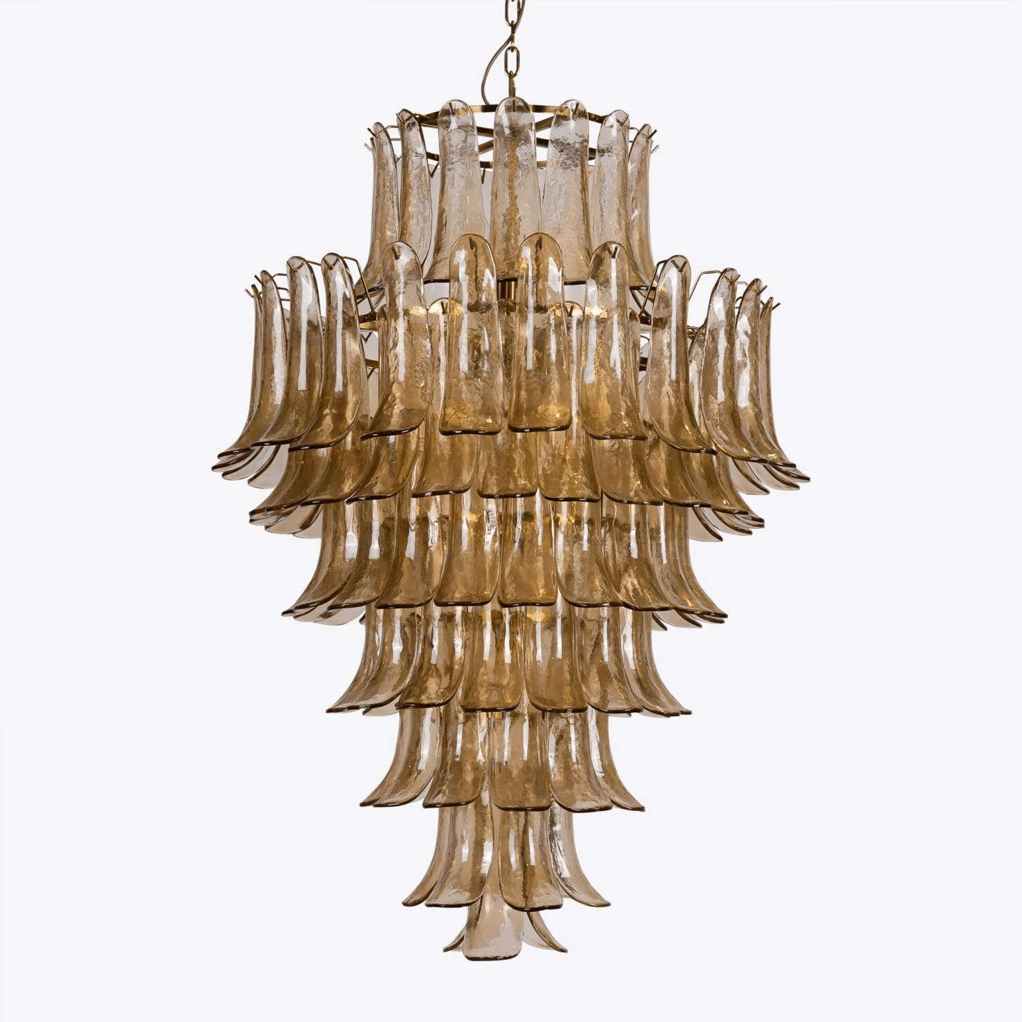Aurora Chandelier Amber Murano Glass Petal Mid Century - Blowlighting