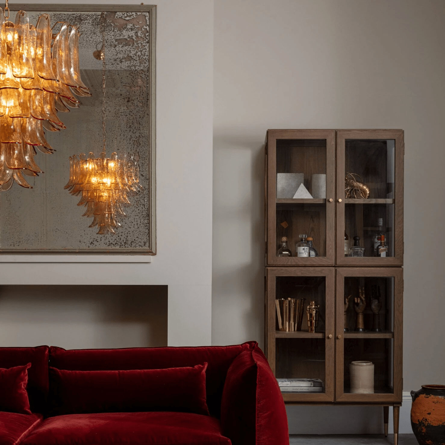 Aurora Chandelier Amber Murano Glass Petal Mid Century - Blowlighting