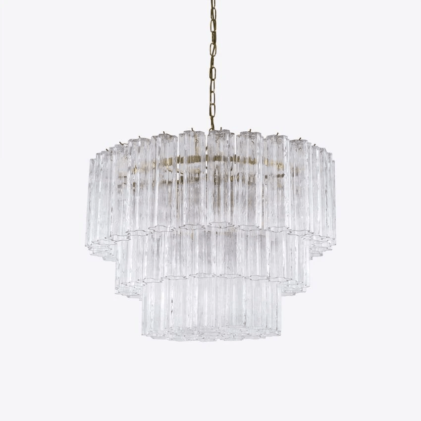 Aurora Chandelier Five Tier Fluted Glass Tube Mid Century - Neutralighting